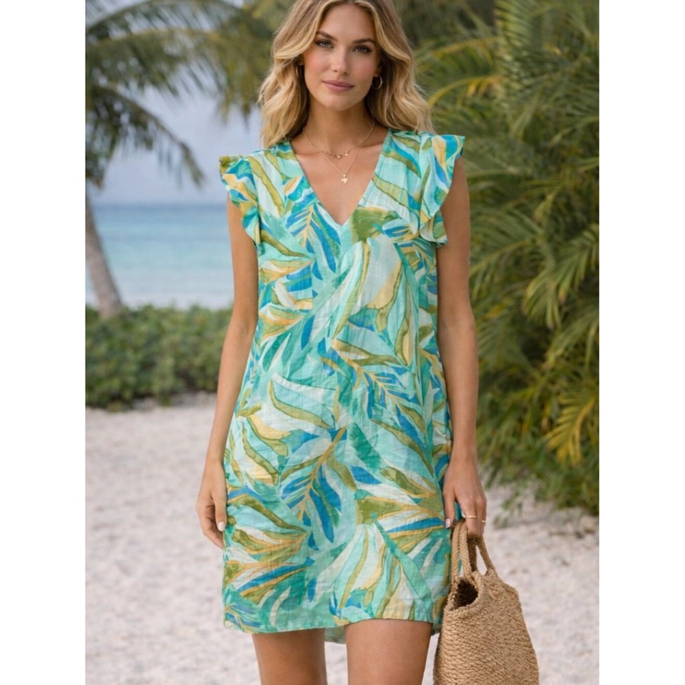 Rachel Zoe Linen Tropical Shift Dress Small Resort Beach Coverup Coastal